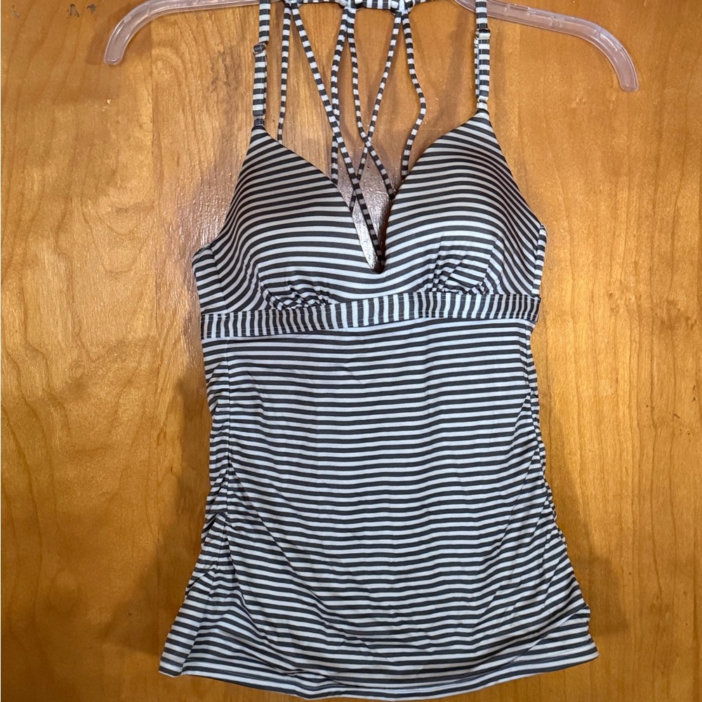 Athleta Shirrendipity Striped Halter Tankini Swim Top Small